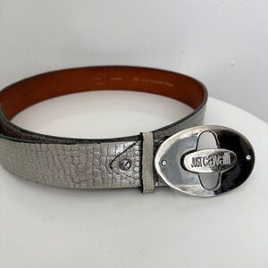 Vintage Y2K Just Cavalli Silver Croc Leather Belt Size 85 Women’s S/M Italy